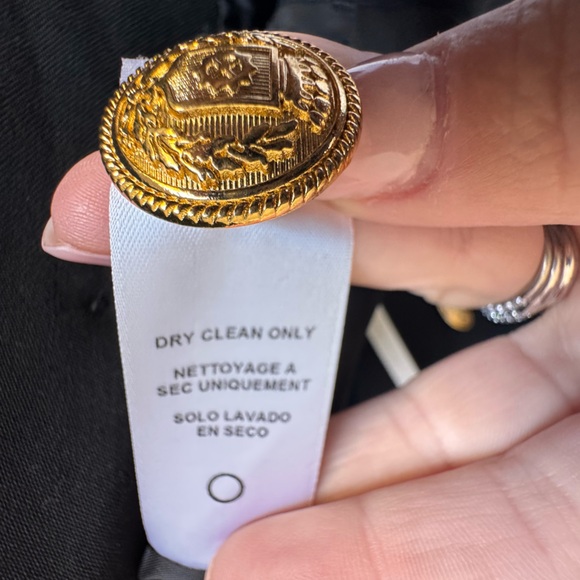 FRAME Contrast-Trim Double-Breasted Blazer Women 10 Black White Wool Sailor gold - Picture 10 of 16